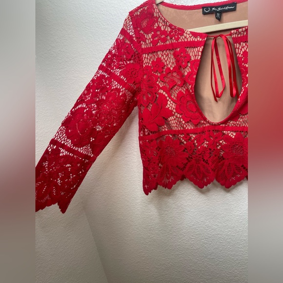 For Love and Lemons Gianna red lace top crop with attached lining Sz small - Picture 6 of 12